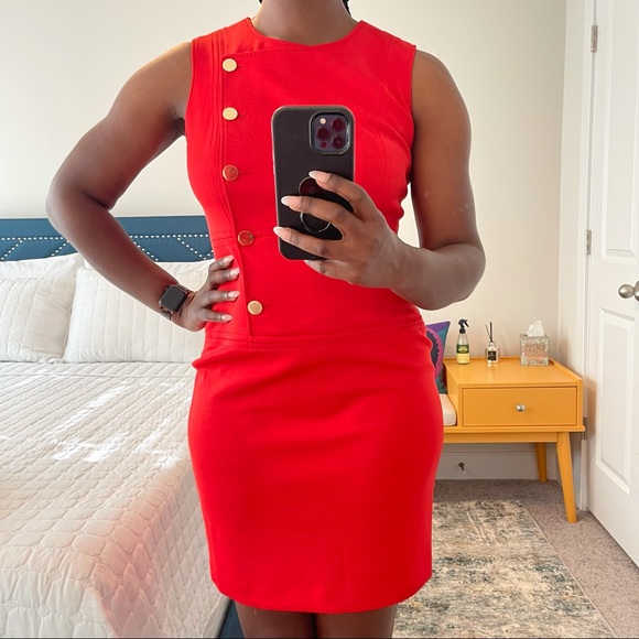 Calvin Klein Dresses & Skirts - Calvin Klein Size 8 Red Sheath Dress Gold Buttons